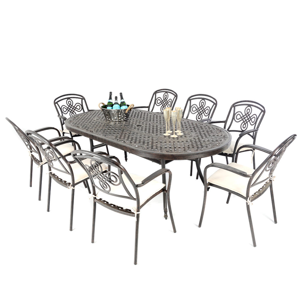 Cast Aluminium 213 x106cm Large Oval Table With 8 Brompton Chairs